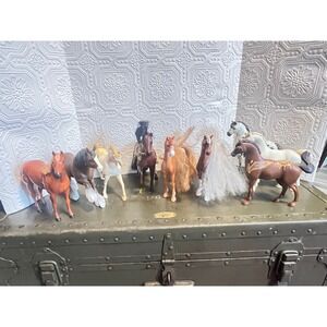 Mixed Toy Horse Figure Lot of 9 Plastic and Brushable Mane Horses Multi-Breed